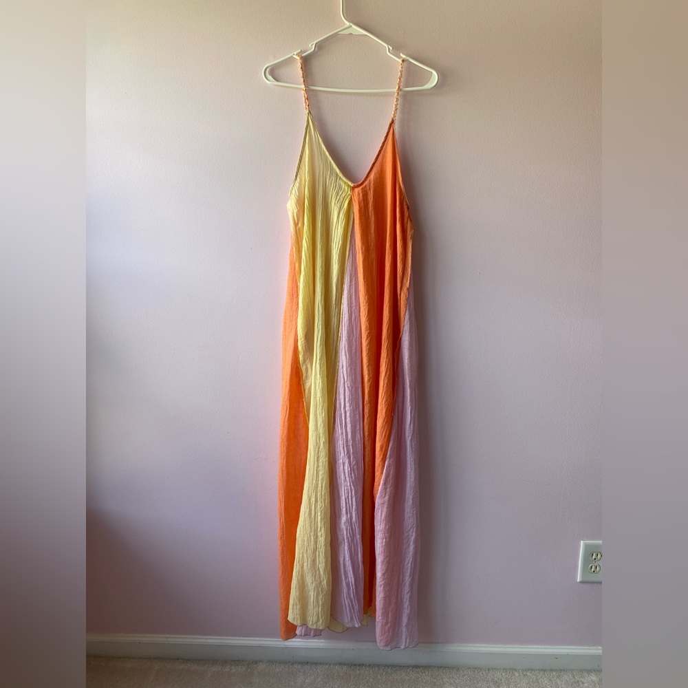 ELAN Colorblock Maxi Dress Size M Swim Cover-Up Beach Pockets Flowy Made in USA - Picture 4 of 11